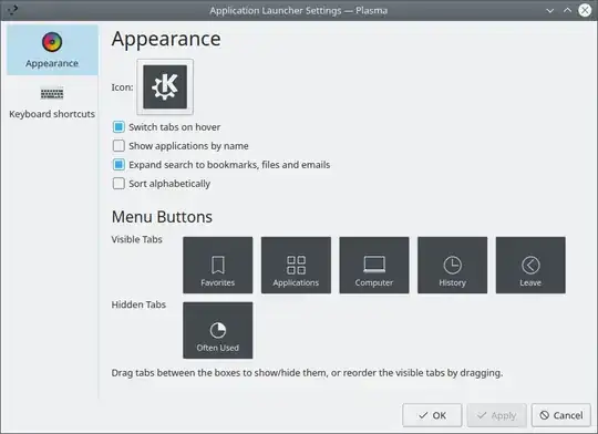 Application Launcher Settings -- Plasma