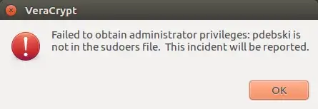 VeraCrypt fails to mount pdebski not in sodoers
