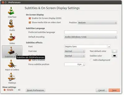 Subtitles configuration dialogue