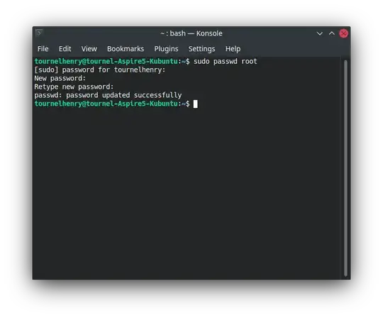 preview of me setting a root user password