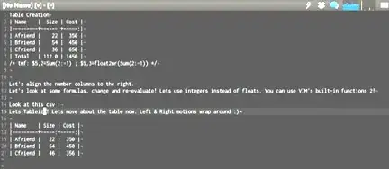 VIM Table Mode screenshot