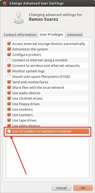 Change user group privileges