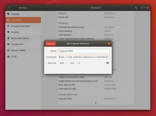Shortcut edition window
