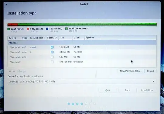 partion table (during elementary install