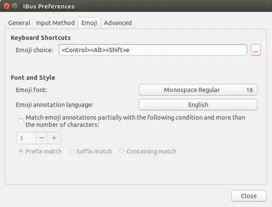 IBus Preferences dialog box showing the Emoji tab