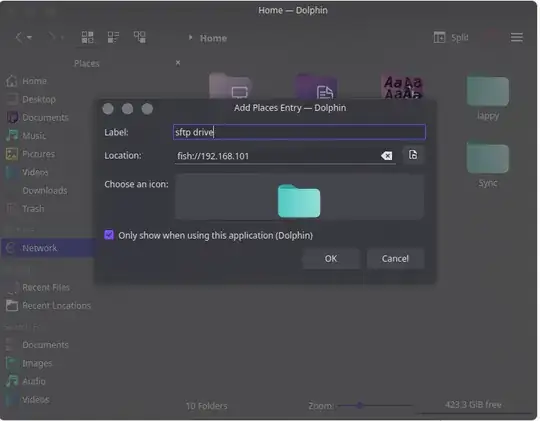 screenshot of Dolphin connecting via SFTP using the fish:// protocol