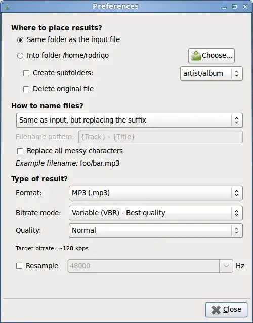 Screenshot of SoundConverter