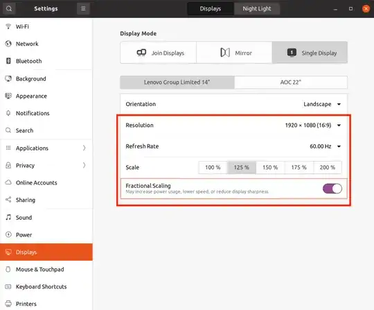 Screenshot showing fractional scaling option