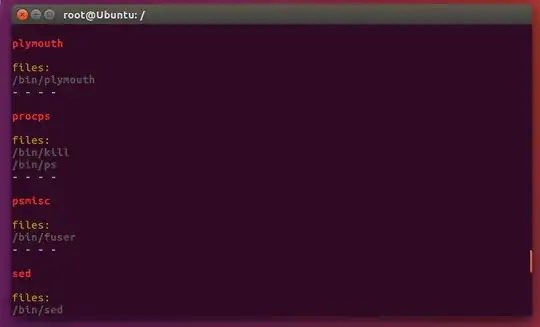 Screenshot of <code>/bin</code> package list as output by my script