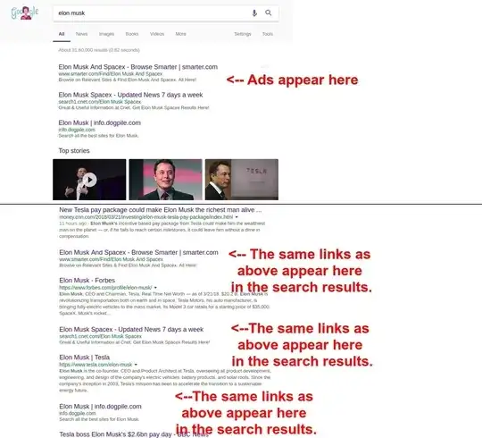 Screenshot of Ads appearing as chrome search results.