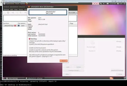 Screenshot: (as root) gparted fails to find fs info