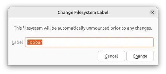 Screenshot: This filesystem will be automatically unmounted prior to any changes