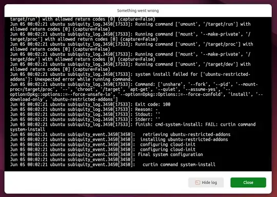 Log screenshot before the error occurs