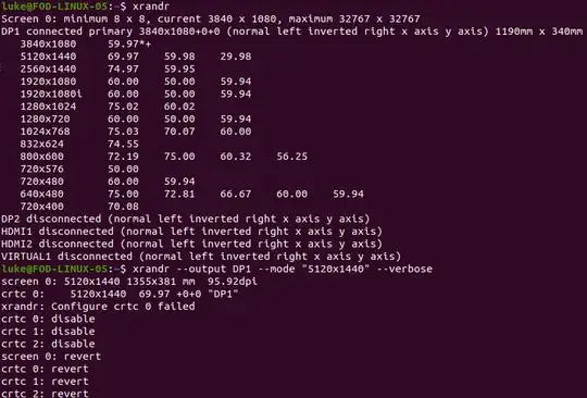 Screenshot of xrandr listing the supported modes
