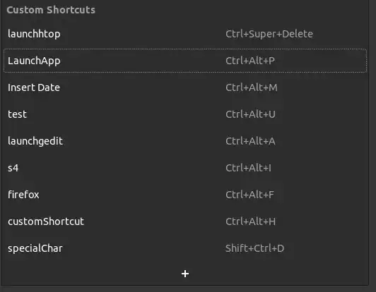 list of custom keyboard shortcuts