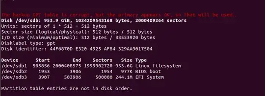 Screenshot of fdisk -l output