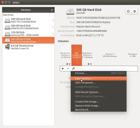 screenshot showing drives and partitions in gnome-disks