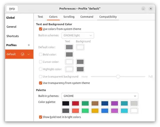 "use colors from system theme" checked