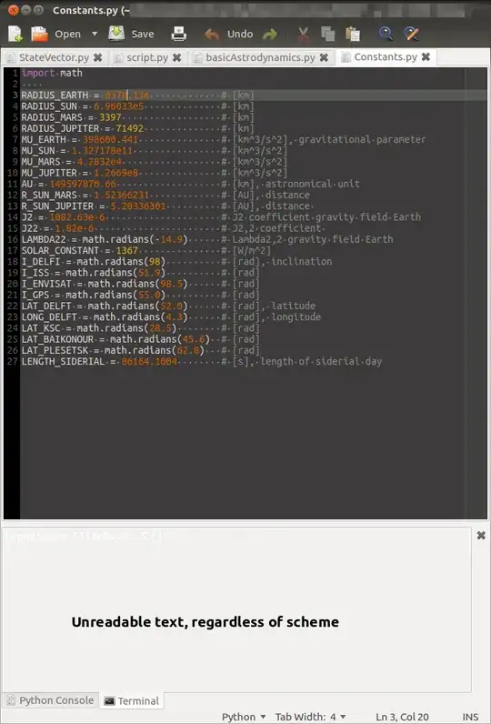 Notice the unreadable text in the terminal below
