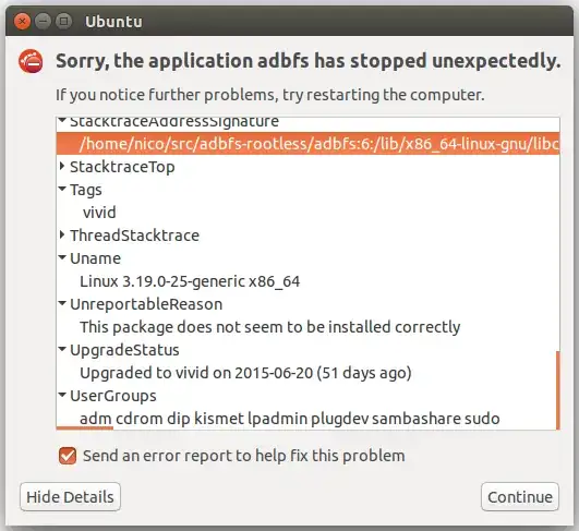 Sorry, the application XXX has stopped unexpectedly
