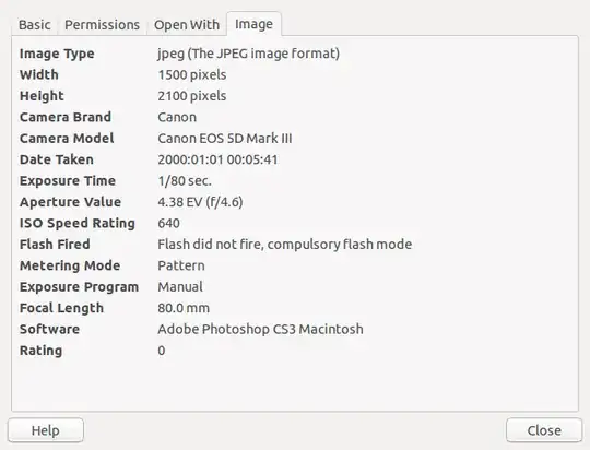 list of image properties shown in file manager