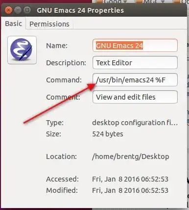 Emacs launcher Properties before changing