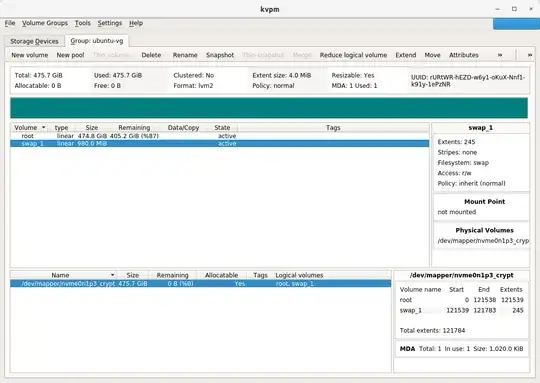 kpvm screenshot with swap volume
