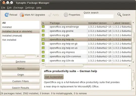 Synaptic showing Installed (local or obsolete)