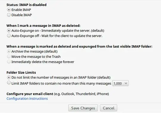 screenshot of the settings