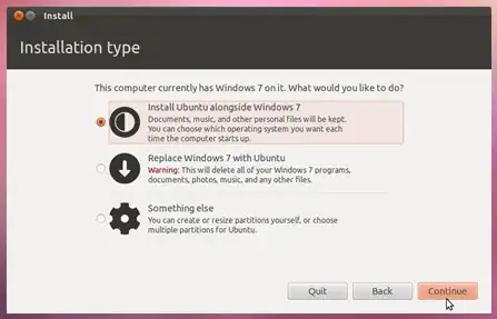 Screenshot of Ubuntu Installation "Installation Type" section