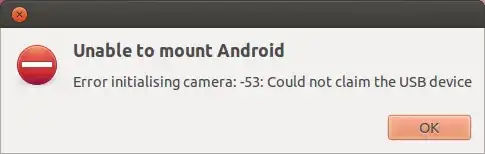 Error initialising camera: -53: Could not claim the USB device