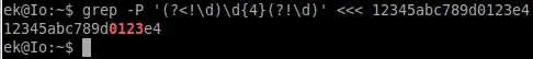 Screenshot showing that grep command, with 12345abc789d0123e4 as output, with the 0123 highlighted in red.