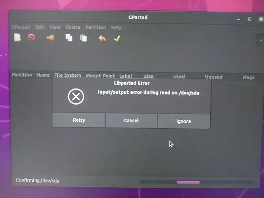 Gparted: input/output error during read of /dev/sda