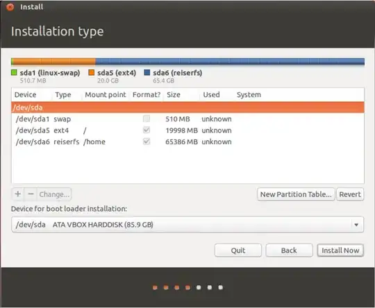 Example of partitions with different mount points