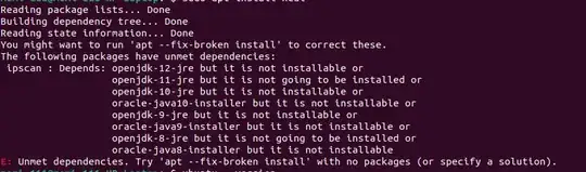 screenshot of errors