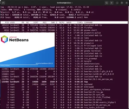 Running top to try and figure out what to do next where we see LMMS is running despite attempts to kill it.