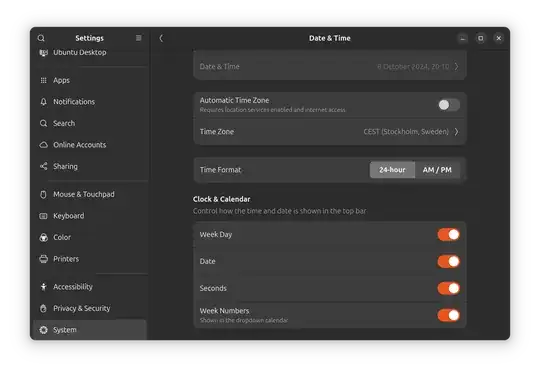 Ubuntu Date & Time settings