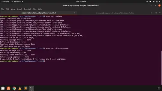 Output of apt update and apt dist-upgrade