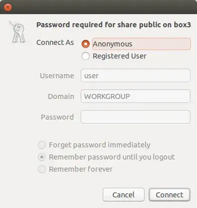 Screenshot: Password required for share public on box3