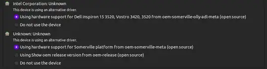 Additional Drivers tab on Software & Updates showing unknown devices using a certain driver