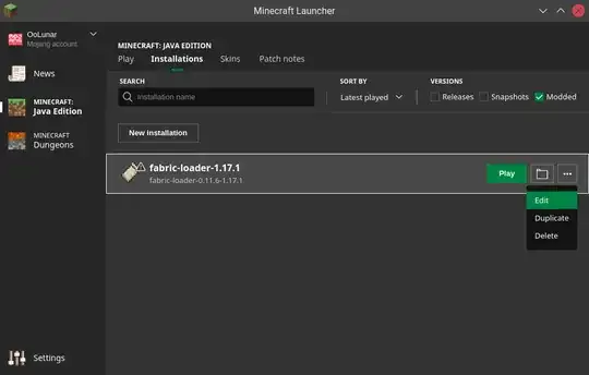 Installations Tab, Hovering over "edit."