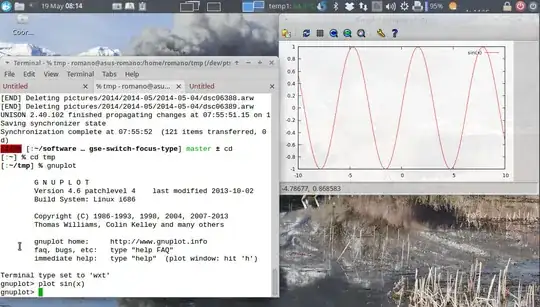 screenshot showing the usage of gnuplot