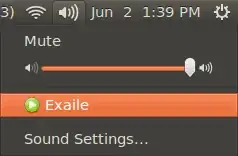 Sound indicator menu with Exaile turned off