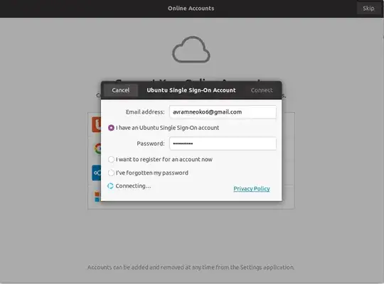 Screenshot of Ubuntu SSO stuck on "Connecting..."