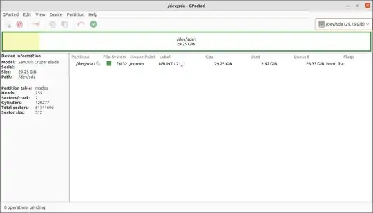 What it looks like on GParted. No device other than the USB stick is found.