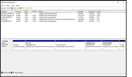 Disk partitions on Window side