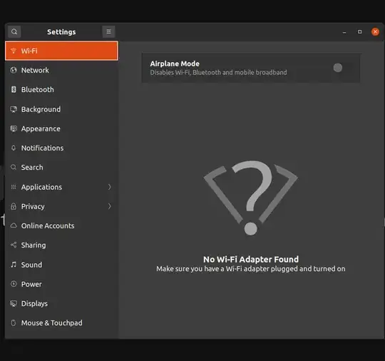 Screenshot of Settings showing "No Wi-Fi Adapter Found"