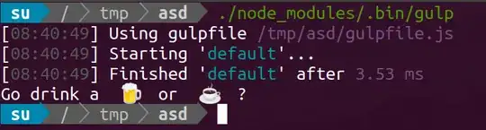 Ubuntu terminal executing Gulp command, with a waiting message displaying a Beer and a Coffee emoji