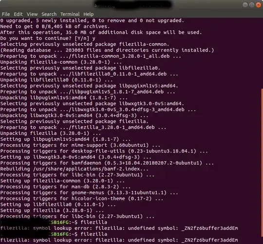 error on restarting filezilla
