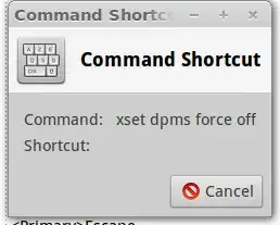 The command "xset dpms force off" added in keyboard shortcuts